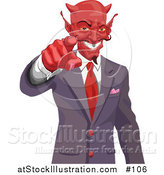 Illustration of a Greedy Devil Pointing While Wearing a Business Suit and Grinning by AtStockIllustration