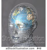 Illustration of a Human Head with a Globe Inside the Brain by AtStockIllustration