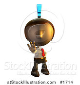 Illustration of a Pete Man Character Holding out His Hand with an Exclamation Point Above His Head by AtStockIllustration