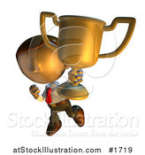 Illustration of a Pete Man Character Showing off His Trophy Cup by AtStockIllustration