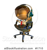 Illustration of a Pete Man Character Sitting in a Chair and Wearing Headphones by AtStockIllustration