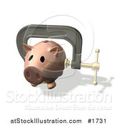 Illustration of a Piggy Bank Being Squeezed in Vice Grips by AtStockIllustration