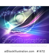 Illustration of a Purple and Blue Background with Wire Waves and Sparkles by AtStockIllustration