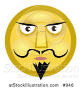 Illustration of a Stern Emoticon with Black Goatee, Mustache and Eyebrows by AtStockIllustration