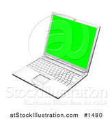 Illustration of a White Laptop Computer Turned Slightly to the Left, with a Green Screen by AtStockIllustration