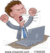 Illustration of Cartoon Angry Businessman Boss Shouting at Laptop Cartoon by AtStockIllustration