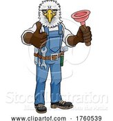 Illustration of Cartoon Eagle Plumber Mascot Holding Plunger by AtStockIllustration