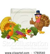 Illustration of Cartoon Turkey Cornucopia Thanksgiving Scroll by AtStockIllustration