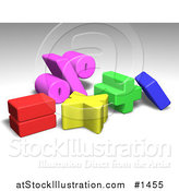 Illustration of Colorful Red, Pink, Yellow, Green and Blue Percentage, Equals, Multiplication, Addition and Subtraction Symbols by AtStockIllustration