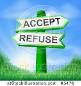 Vector Illustration of 3d Accept or Refuse Arrow Signs over Hills and a Sunrise by AtStockIllustration