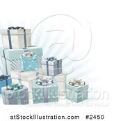 Vector Illustration of 3d Blue Silver and White Gift Boxes and Rays by AtStockIllustration