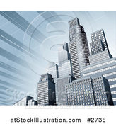 Vector Illustration of 3d Blue Urban Office Skyskrapers with a Solar Panel Sky by AtStockIllustration