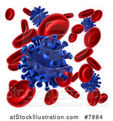 Vector Illustration of 3d Blue Viruses Attacking Red Blood Cells by AtStockIllustration