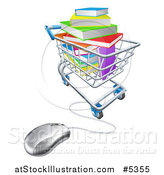 Vector Illustration of 3d Books Piled in a Shopping Cart Wired to a Computer Mouse by AtStockIllustration