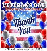Vector Illustration of 3d Border of Patriotic Balloons over an American Themed Background with Veterans Day Honoring All Who Served Thank You Text by AtStockIllustration