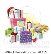 Vector Illustration of 3d Christmas Gifts with a Santa Hat Baubles and Sack by AtStockIllustration