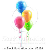 Vector Illustration of 3d Colorful Floating Party Balloons with Ribbons by AtStockIllustration