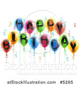 Vector Illustration of 3d Colorful Party Balloons and Confetti with Happy Birthday Text by AtStockIllustration