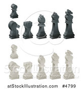 Vector Illustration of 3d Ebony and Ivory Chess Pieces by AtStockIllustration