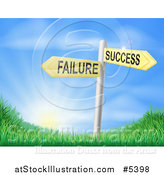 Vector Illustration of 3d Failure or Success Arrow Signs over Hills and a Sunrise by AtStockIllustration