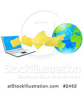 Vector Illustration of 3d Files Transfering from a Globe to a Laptop Computer by AtStockIllustration