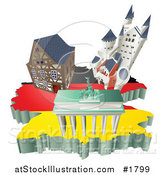 Vector Illustration of 3d German Tourist Attractions over a Flag Map of Germany by AtStockIllustration