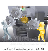 Vector Illustration of 3d Gold and Silver Men Adjusting Gear Cogs on a Machine by AtStockIllustration