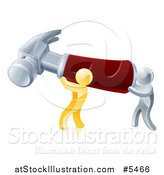Vector Illustration of 3d Gold and Silver Men Carrying a Giant Hammer by AtStockIllustration