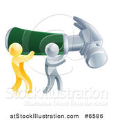 Vector Illustration of 3d Gold and Silver Men Carrying a Giant Hammer by AtStockIllustration
