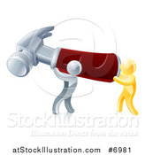Vector Illustration of 3d Gold and Silver Men Carrying a Giant Red Handled Hammer by AtStockIllustration