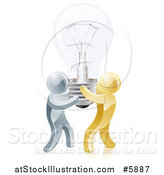 Vector Illustration of 3d Gold and Silver Men Carrying a Light Bulb by AtStockIllustration