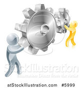 Vector Illustration of 3d Gold and Silver Men Connecting Two Giant Gear Cogs by AtStockIllustration