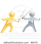 Vector Illustration of 3d Gold and Silver Men Engaged in a Sword Fight by AtStockIllustration