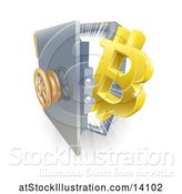 Vector Illustration of 3d Gold Bitcoin Currency Symbol and Light Emerging from a Safe Vault by AtStockIllustration