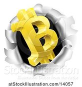 Vector Illustration of 3d Gold Bitcoin Currency Symbol Breaking Through a Hole in a Wall by AtStockIllustration