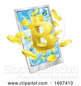 Vector Illustration of 3d Gold Bitcoin Currency Symbol Bursting from a Smart Phone Screen by AtStockIllustration