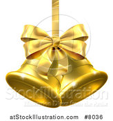 Vector Illustration of 3d Gold Christmas Bells with a Ribbon and Bow by AtStockIllustration