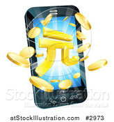 Vector Illustration of 3d Gold Coins and Yuan Symbol Bursting from a Smart Phone by AtStockIllustration