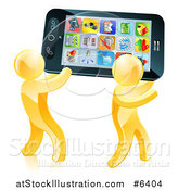 Vector Illustration of 3d Gold Men Carrying a Giant Smart Cell Phone with App Icons on the Screen by AtStockIllustration