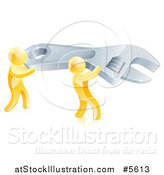 Vector Illustration of 3d Gold Men Carrying a Giant Spanner Wrench by AtStockIllustration