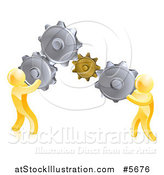Vector Illustration of 3d Gold Men Connecting Two Giant Gear Cogs by AtStockIllustration
