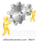Vector Illustration of 3d Gold Men Holding up Gold Gear Cogs by AtStockIllustration
