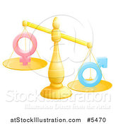 Vector Illustration of 3d Gold Scale Balancing Gender Symbols by AtStockIllustration