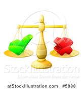 Vector Illustration of 3d Gold Scales Balancing a Check Mark and X Cross by AtStockIllustration