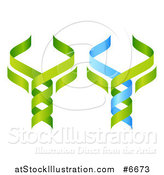 Vector Illustration of 3d Green and Blue DNA Double Helix Trees Shaped like Caduceuses by AtStockIllustration