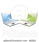 Vector Illustration of 3d Laptops Communicating on a Network by AtStockIllustration