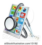 Vector Illustration of 3d Medical Stethoscope Around a Smart Phone with Apps on the Screen by AtStockIllustration
