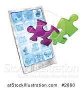 Vector Illustration of 3d Puzzle Pieces Bursting from a Smart Phone by AtStockIllustration