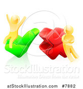 Vector Illustration of 3d Right and Wrong Gold Men Sitting on and Leaning Against X and Check Marks by AtStockIllustration
