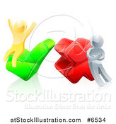 Vector Illustration of 3d Right and Wrong Silver and Gold Men Cheering and Pouting with X and Check Marks by AtStockIllustration